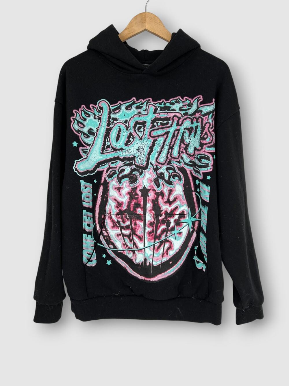 Lost Hills Graphic Pullover Hoodie Psychedelic Brain Art Black Size Large